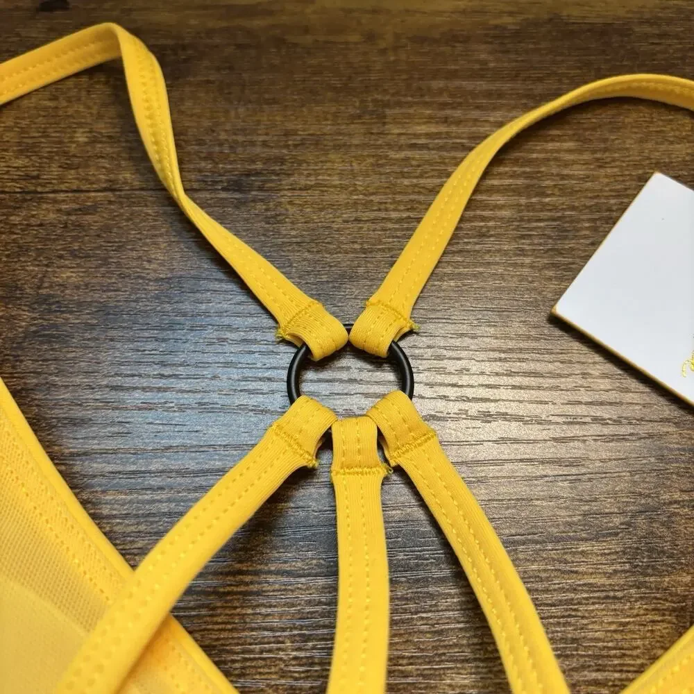 Revolve Lovewave XS Yellow Strappy Brittany Sports Bra Surplice Criss Cross